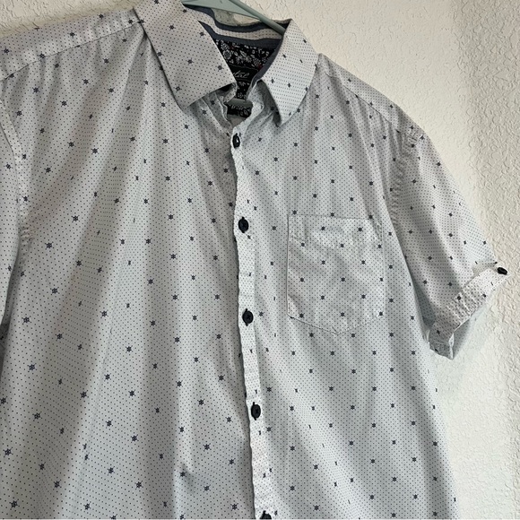 Coastal Polka Dots Nautical Short Sleeve Slim Button Up Shirt Mens Size XL - Picture 2 of 11
